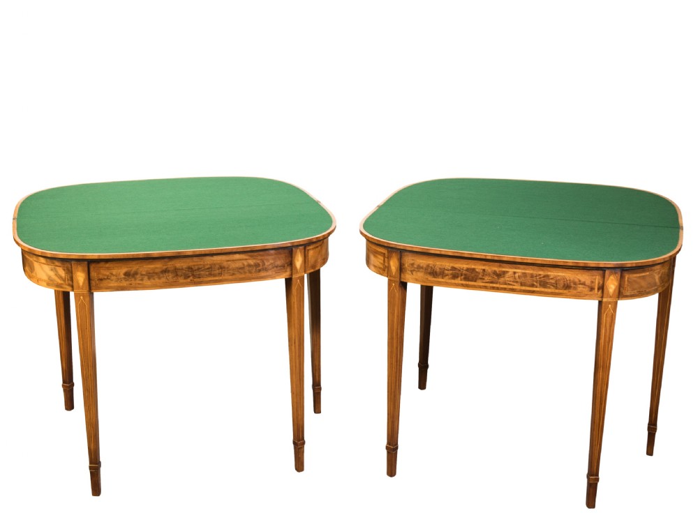Good pair of George III mahogany D-shaped card tables. Circa 1790 View II