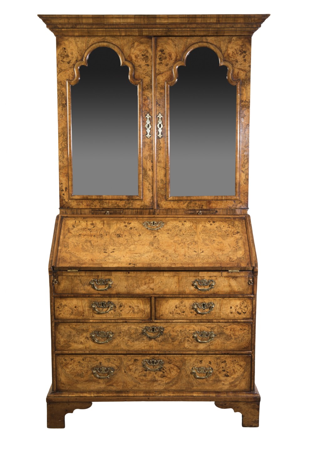 Fine George I walnut bureau bookcase. Circa 1720