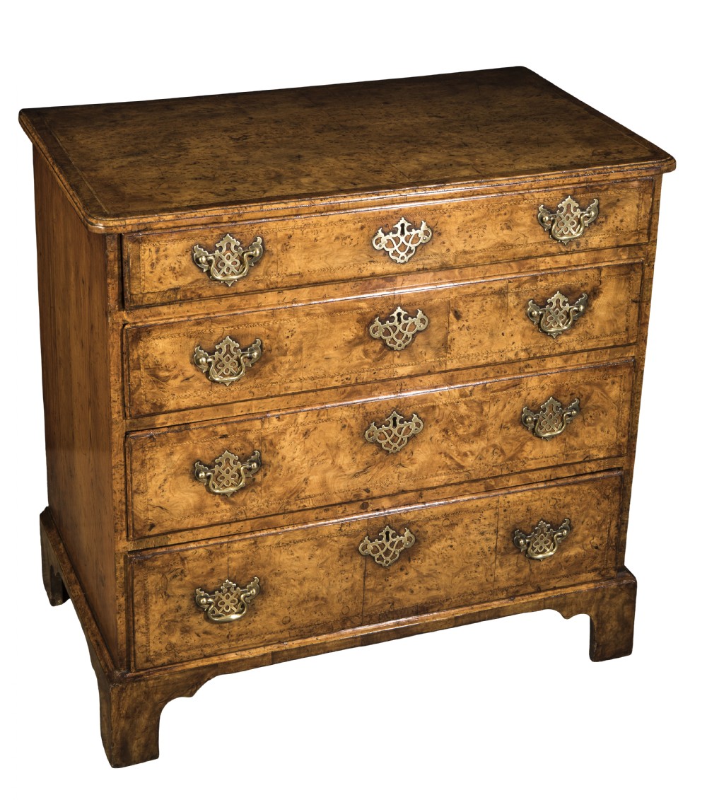 A fine small George II Burr elm chest Circa 1750