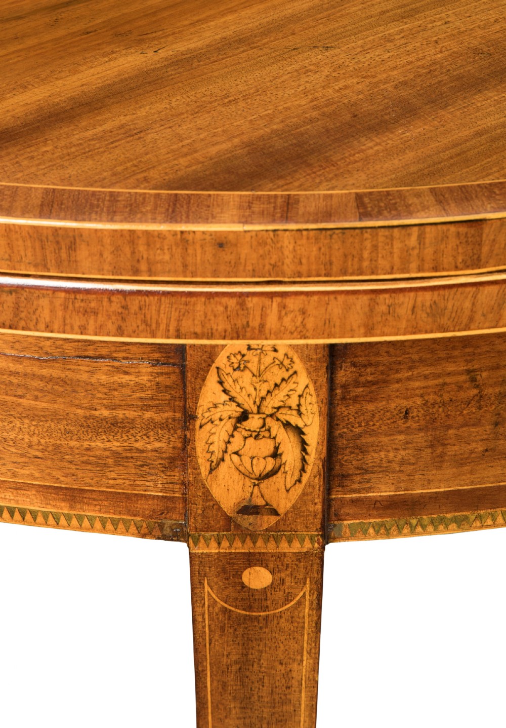 Pair of George III mahogany demi-lune card tables. Circa 1790 View II