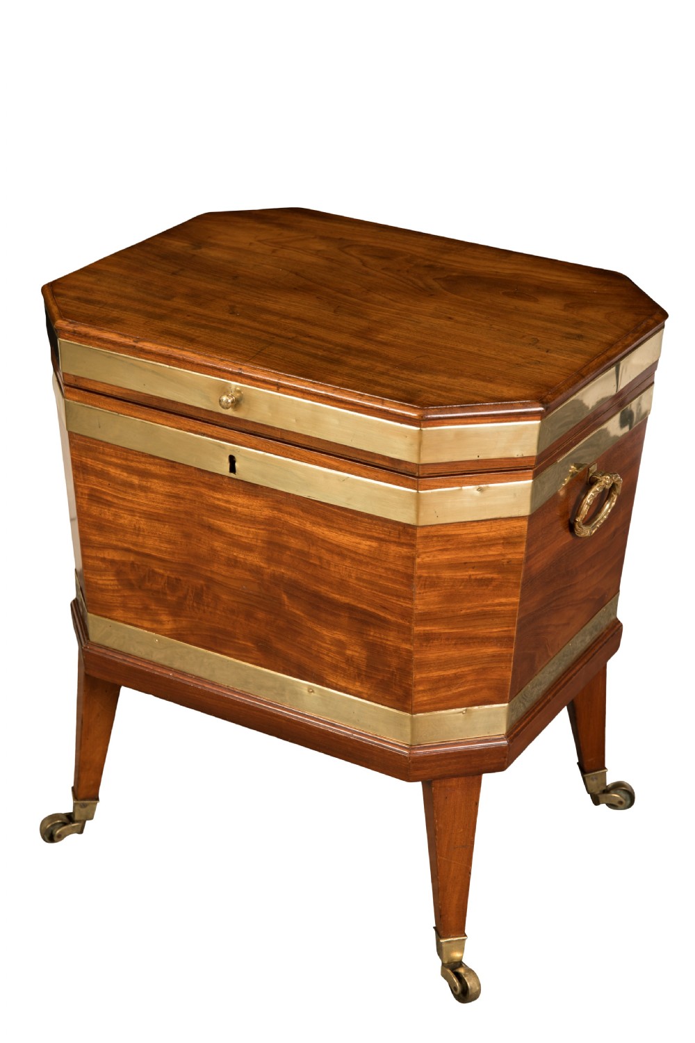 George III mahogany hexagonal brass bound wine cooler. Circa 1780