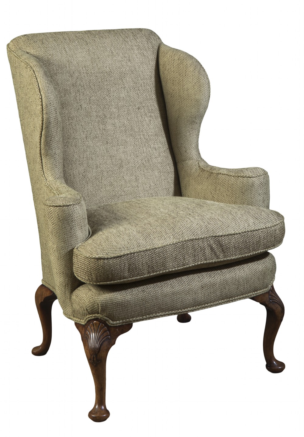 Late 19th century walnut wing chair. Circa 1890