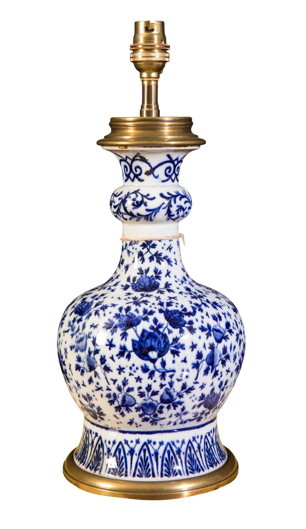 Late 19th century blue & white vase converted to lamp. Circa 1890