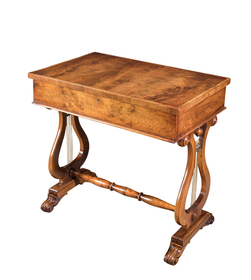 Regency well-figured walnut side table. Circa 1820