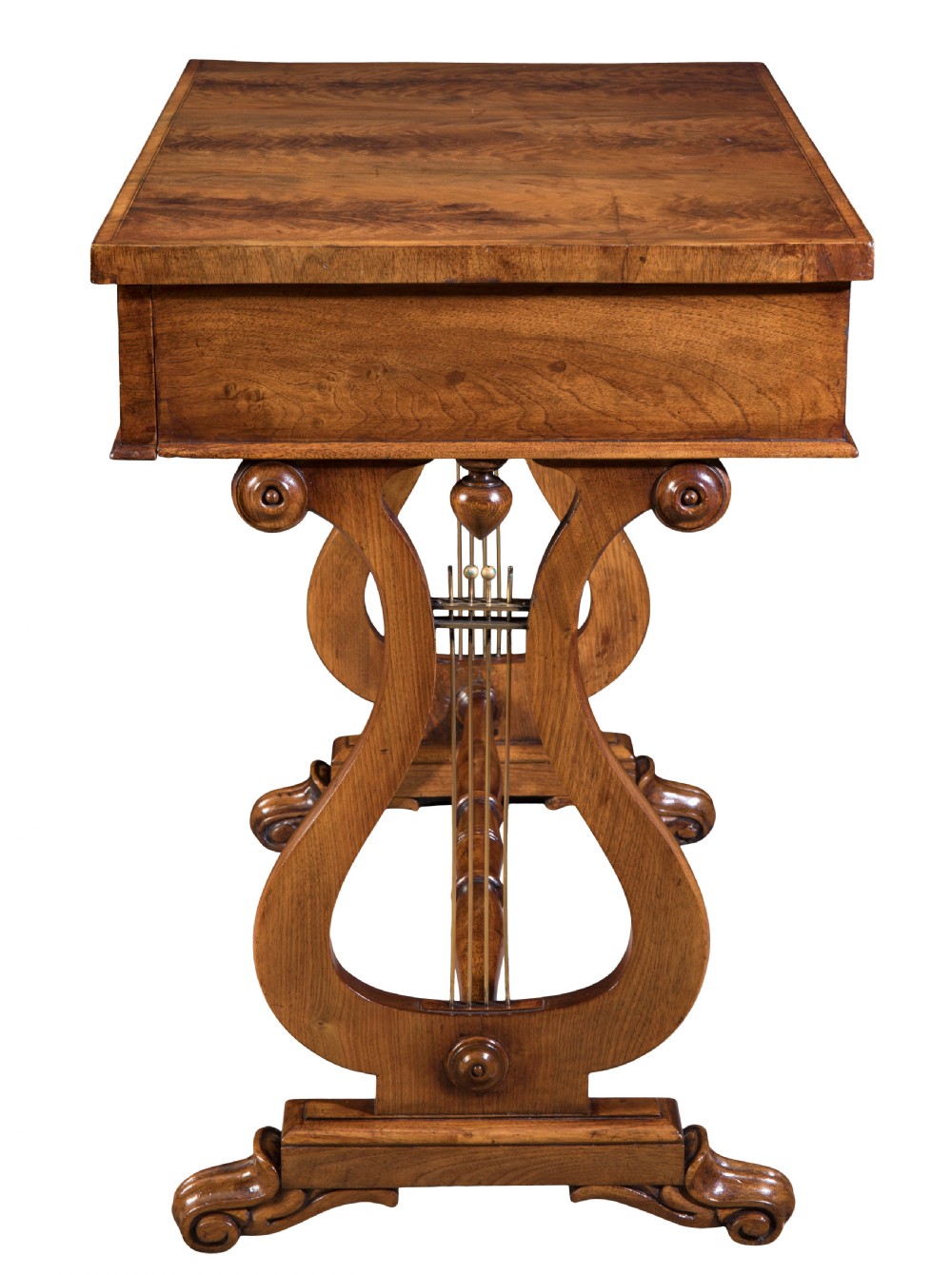 Regency well-figured walnut side table. Circa 1820 View II