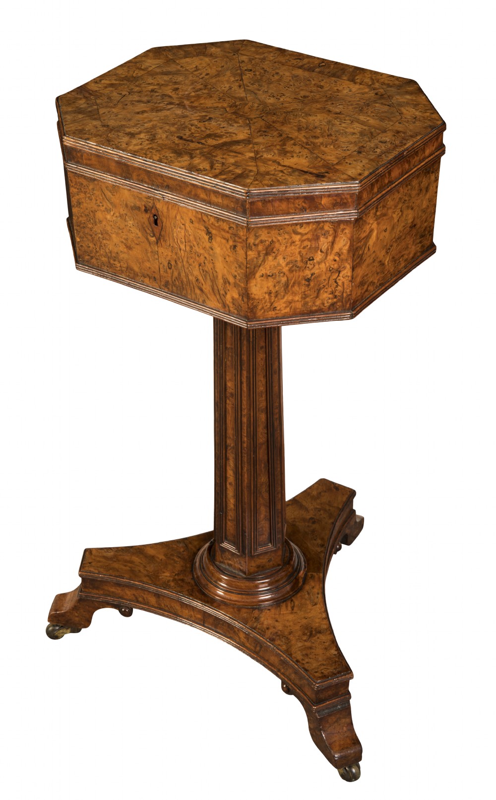Regency octagonal burr yew work table. Circa 1820