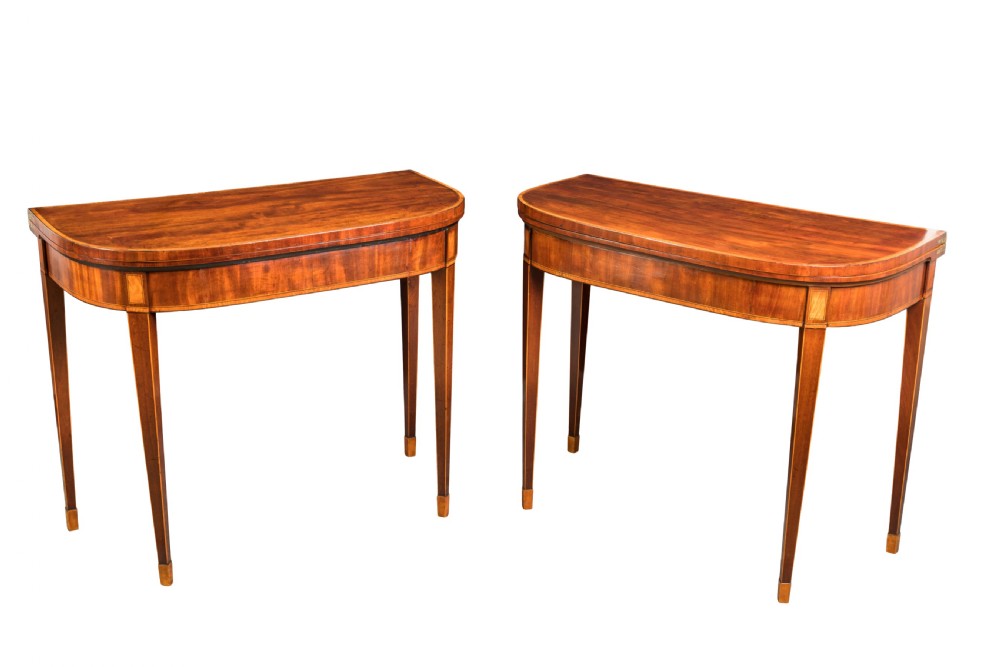 Pair of George III mahogany D-shaped card tables Circa 1790