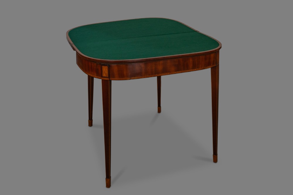 A good pair of George III mahogany D-shaped card tables View III
