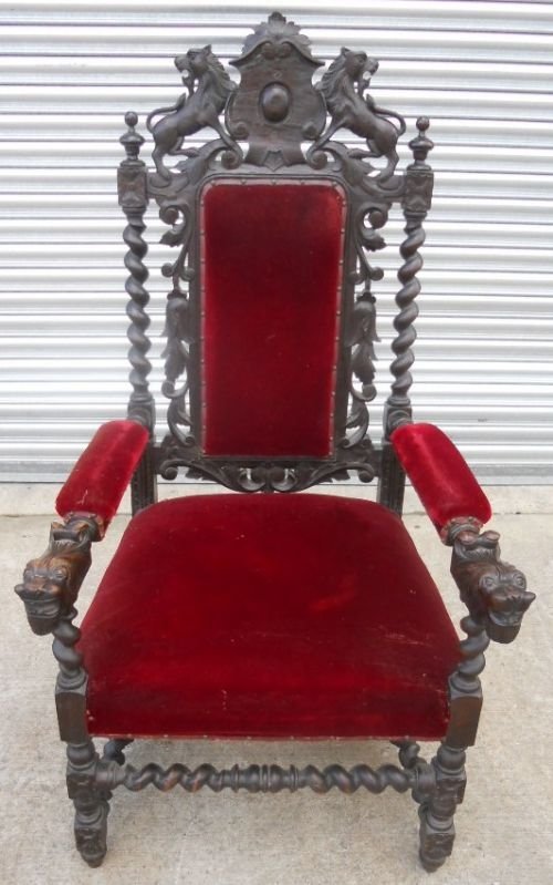 Victorian Heavily Carved Oak Armchair