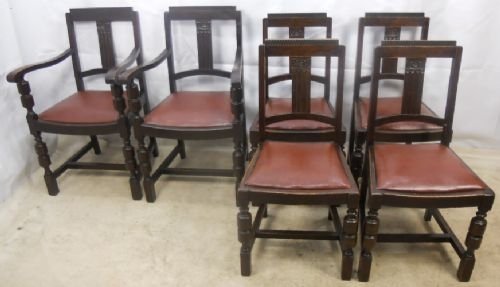 Set of Six Carved Oak Dining Chairs