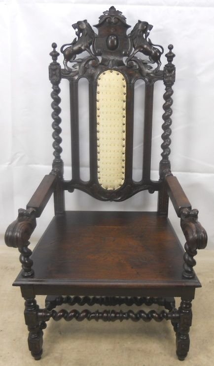 Victorian Heavily Carved Dark Oak Armchair