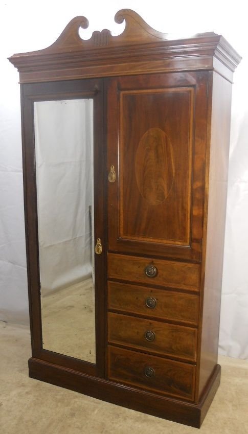 Edwardian Inlaid Mahogany Combination Wardrobe by Maples & Co
