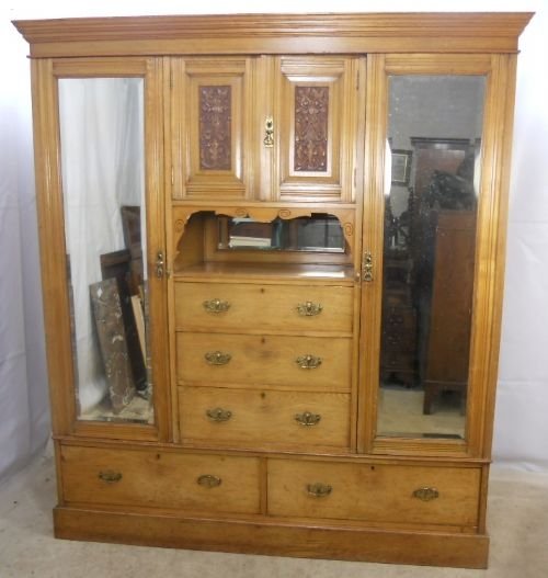 Large Edwardian Satin Walnut Combination Wardrobe