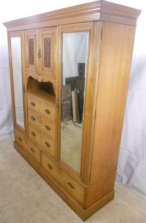 fig 1. Large Edwardian Satin Walnut Combination Wardrobe