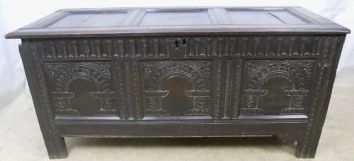 Eighteenth Century Carved Oak Blanket Chest