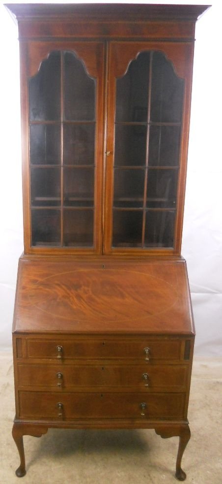 EDWARDIAN INLAID MAHOGANY BUREAU BOOKCASE
