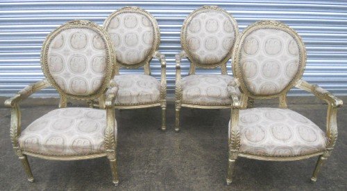 Set of Four Carved Gilt Salon Armchairs
