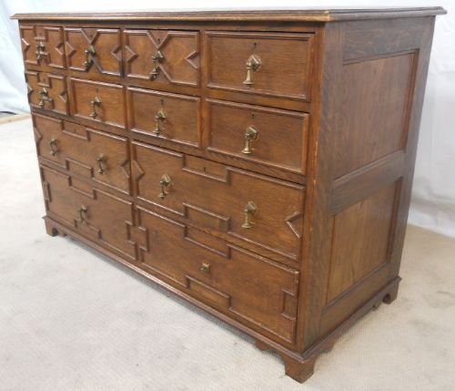fig 2. Large Antique Jacobean Style Oak Chest of Drawers Dresser Base