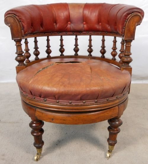 Victorian Library Mahogany & Leather Swivel Armchair