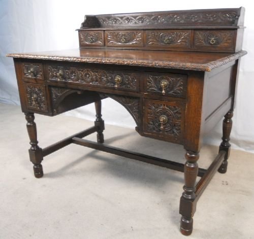 fig 1. Victorian Gothic Influence Oak Writing Desk