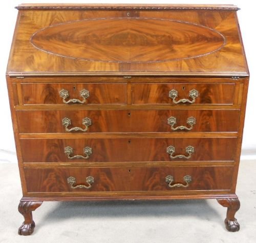 Large Queen Anne Style Mahogany Writing Bureau Desk