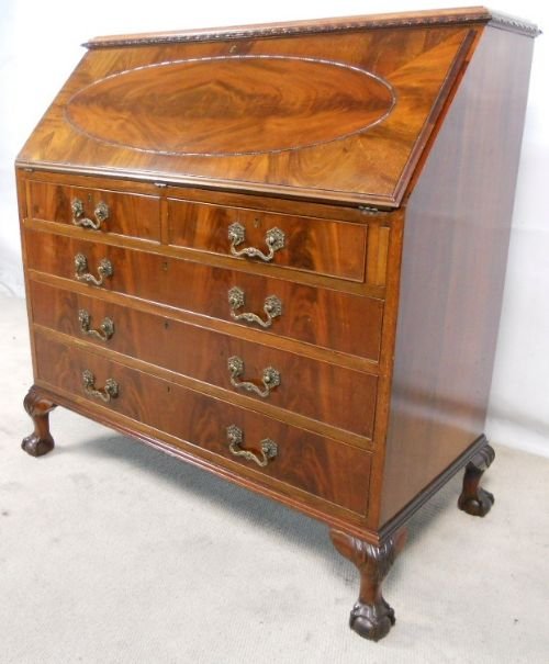 fig 1. Large Queen Anne Style Mahogany Writing Bureau Desk