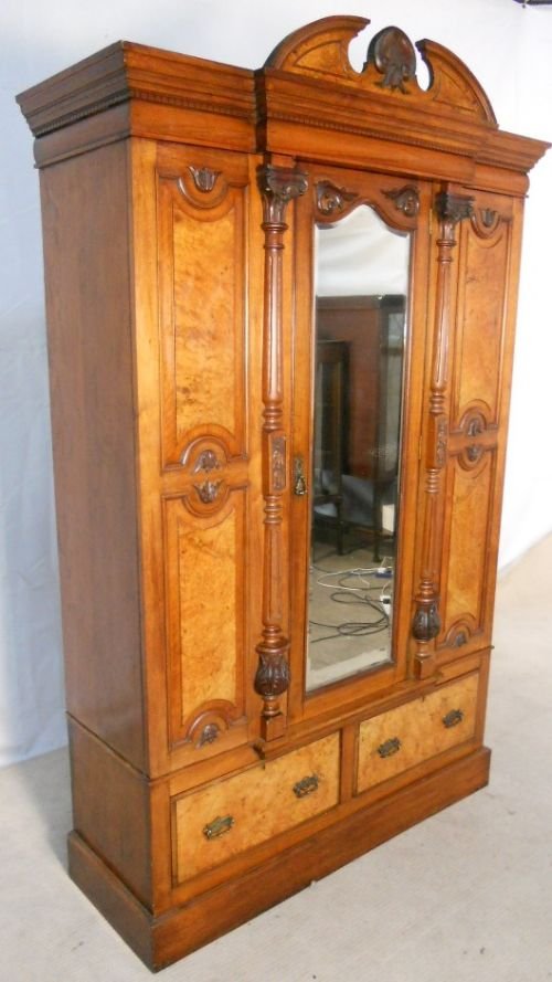 fig 1. Quality Edwardian Carved Walnut Hanging Wardrobe