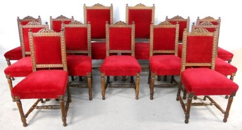 Set of Twelve Plus One Victorian Carved Oak Dining Chairs