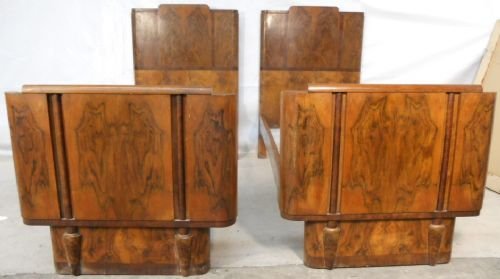 Deco Pair Walnut Single Bedsteads