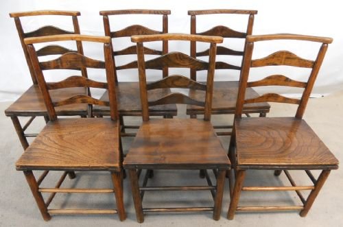Set of Six Elm Ladderback Dining Chairs