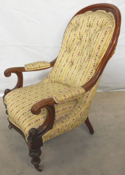 Early Victorian Mahogany Framed Fireside Open Armchair
