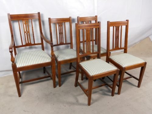 Set of Five Edwardian Inaid Mahogany Dining Chairs