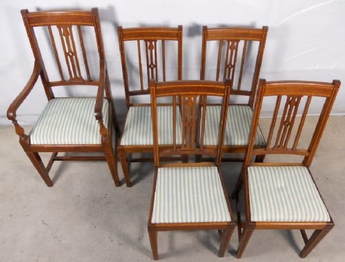 fig 1. Set of Five Edwardian Inaid Mahogany Dining Chairs