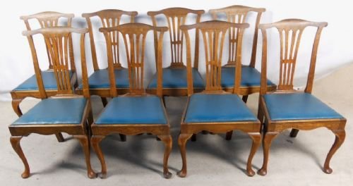 Set of Eight Chippendale Style Oak Dining Chairs