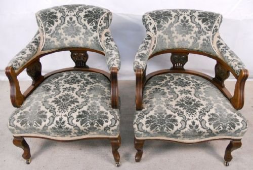 Pair Edwardian Mahogany Tub Armchairs