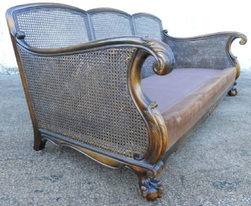 Carved Walnut Bergere Settee & Two Armchairs