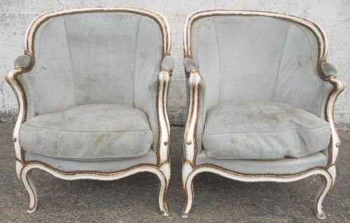 Pair Painted Tub Salon Armchairs