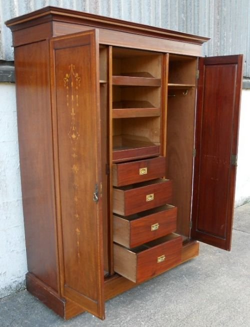 fig 1. Edwardian Marquetry Inlaid Mahogany Three Door Fitted Wardrobe