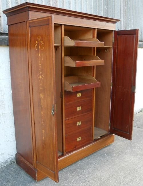 fig 2. Edwardian Marquetry Inlaid Mahogany Three Door Fitted Wardrobe