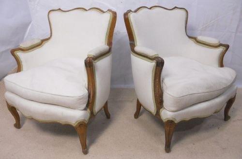 Pair Louis Style Walnut Tub Armchairs