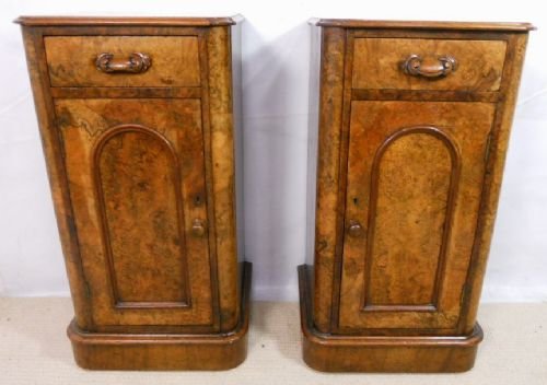 Pair Victorian Burr Walnut Bedside Cabinets