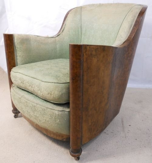 Art Deco Walnut Frame Easy Armchair