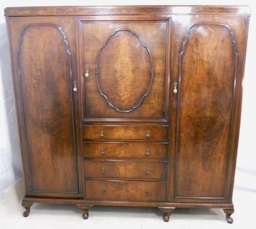 Large Walnut Fitted Wardrobe by Maples & Co
