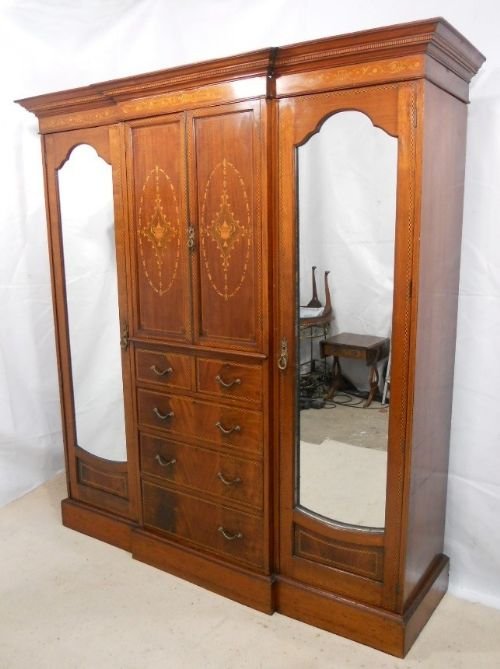 fig 1. Large Edwardian Marquetry Inlaid Combination Wardrobe