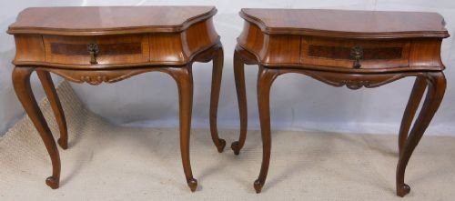 Pair Italian Shaped Walnut Lamp / Bedside Tables