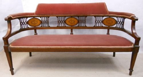 Edwardian Inlaid Mahogany Salon Two Seater Settee