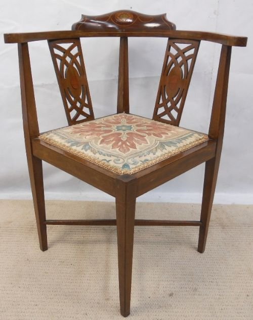 Edwardian Inlaid Mahogany Corner Armchair