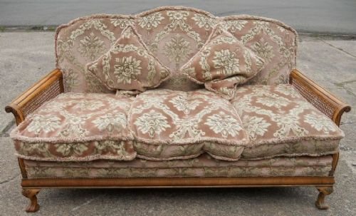 fig 1. Light Walnut Carved Bergere Lounge Suite, Settee & Armchairs