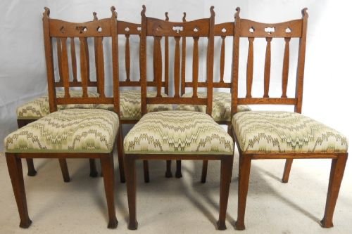 Set of Six Arts & Craft Period Oak Dining Chairs