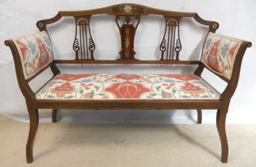 Edwardian Inlaid & Decorated Mahogany Two Seater Salon Settee